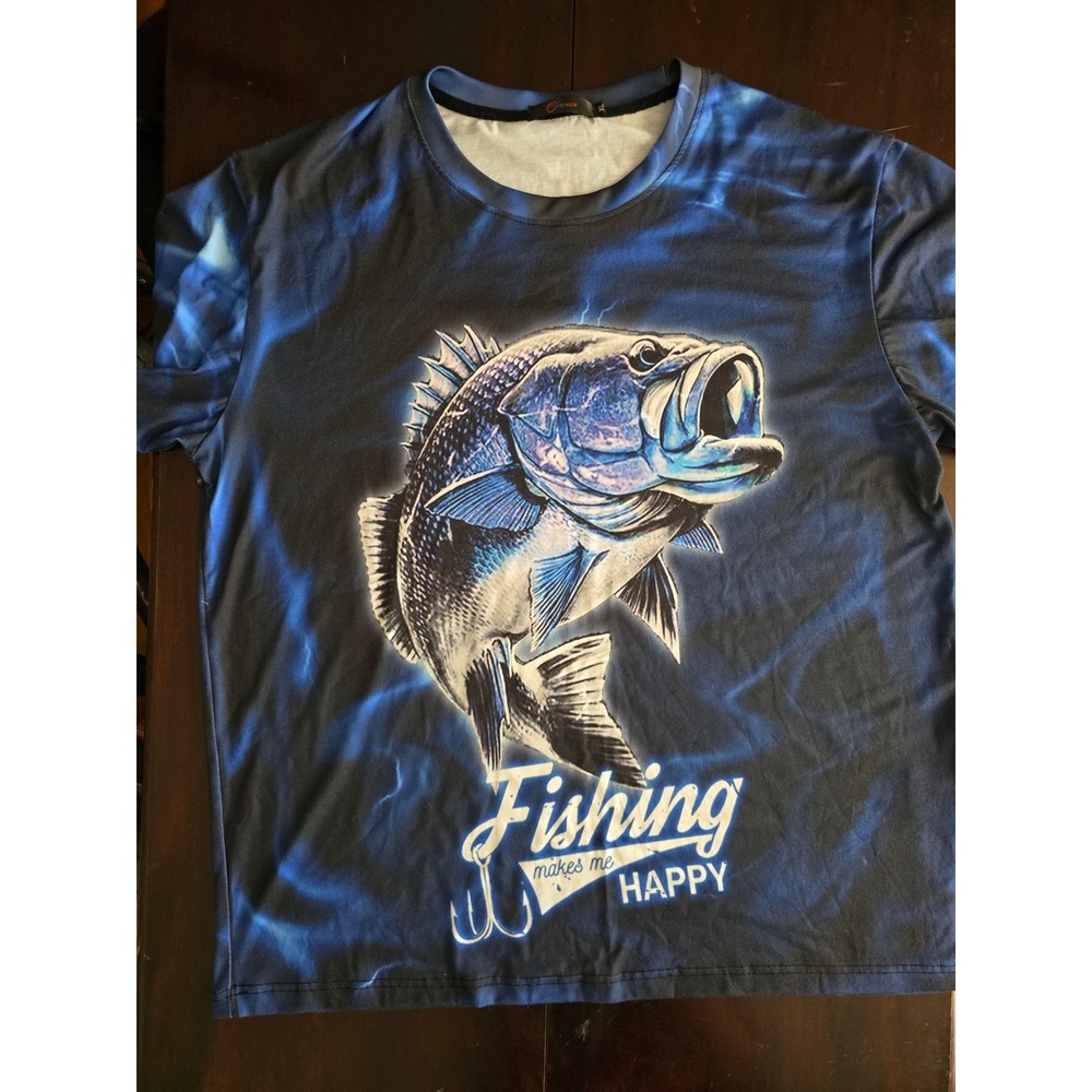 Fishing Nice Mens XL Bass Fishing Graphic T-Shirt Blue All Over Print Tee